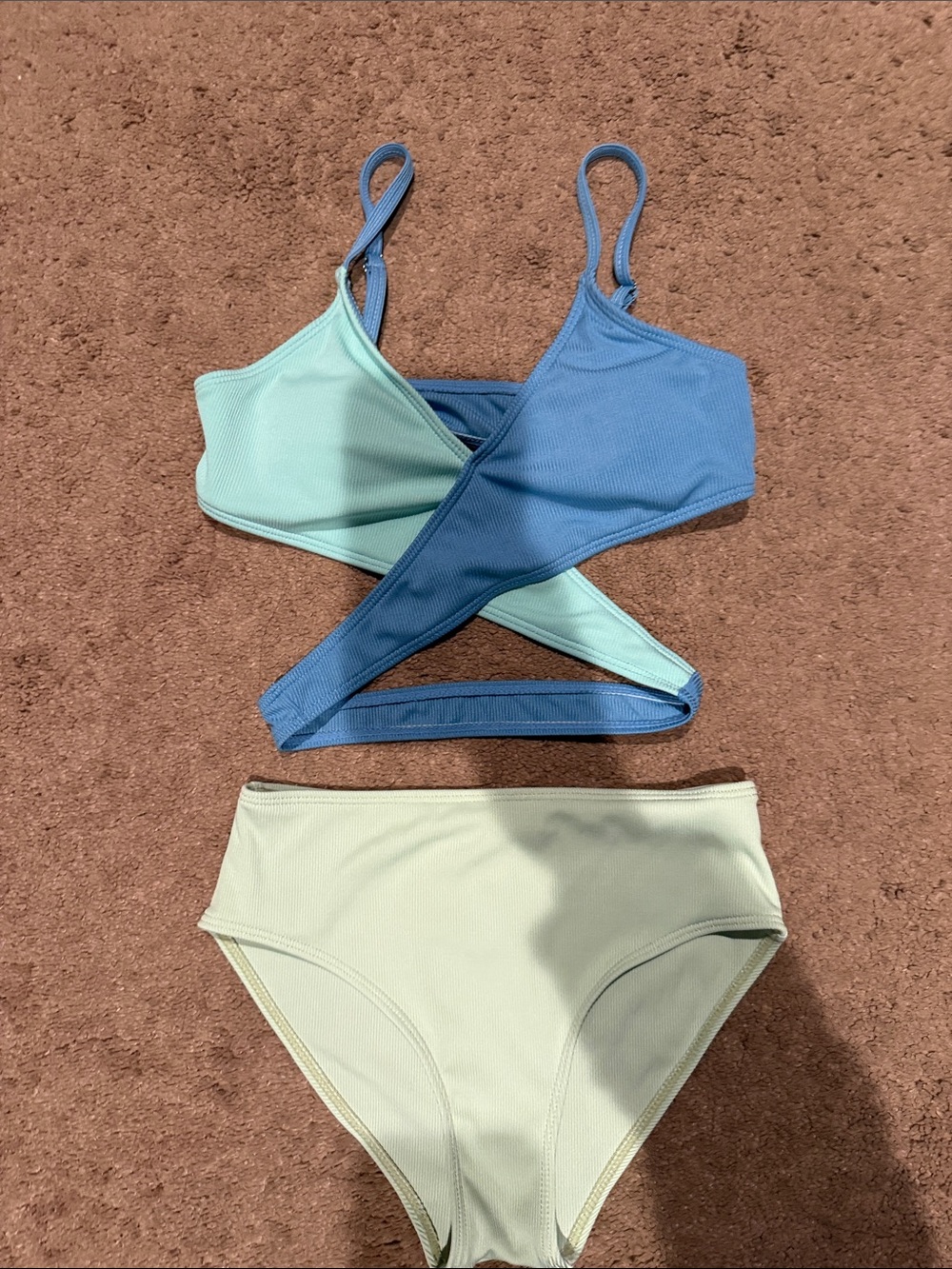 SHEIN Blue & Mint Crisscross Ribbed Bikini Set